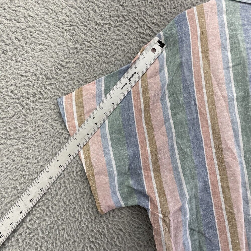 Garnet Hill Top Womens 18  Pink Green Stripes Collared 100% Linen Button Up - Picture 9 of 11